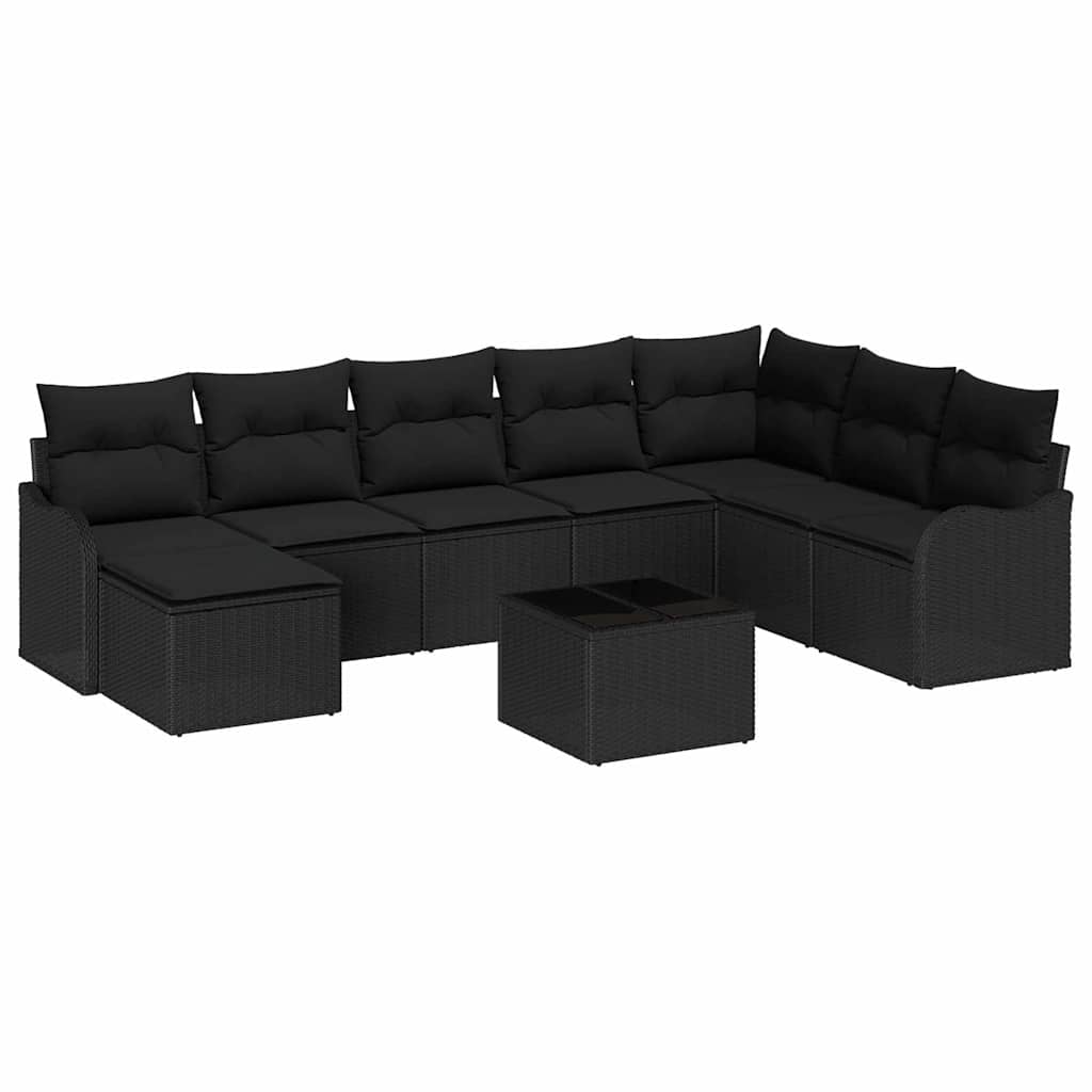 Garden Sofa Set with Cushion 9 pcs Black Poly rattan
