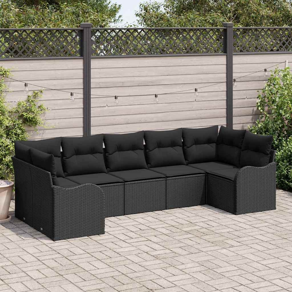 Garden Sofa Set with Cushion 7 pcs Black Poly rattan