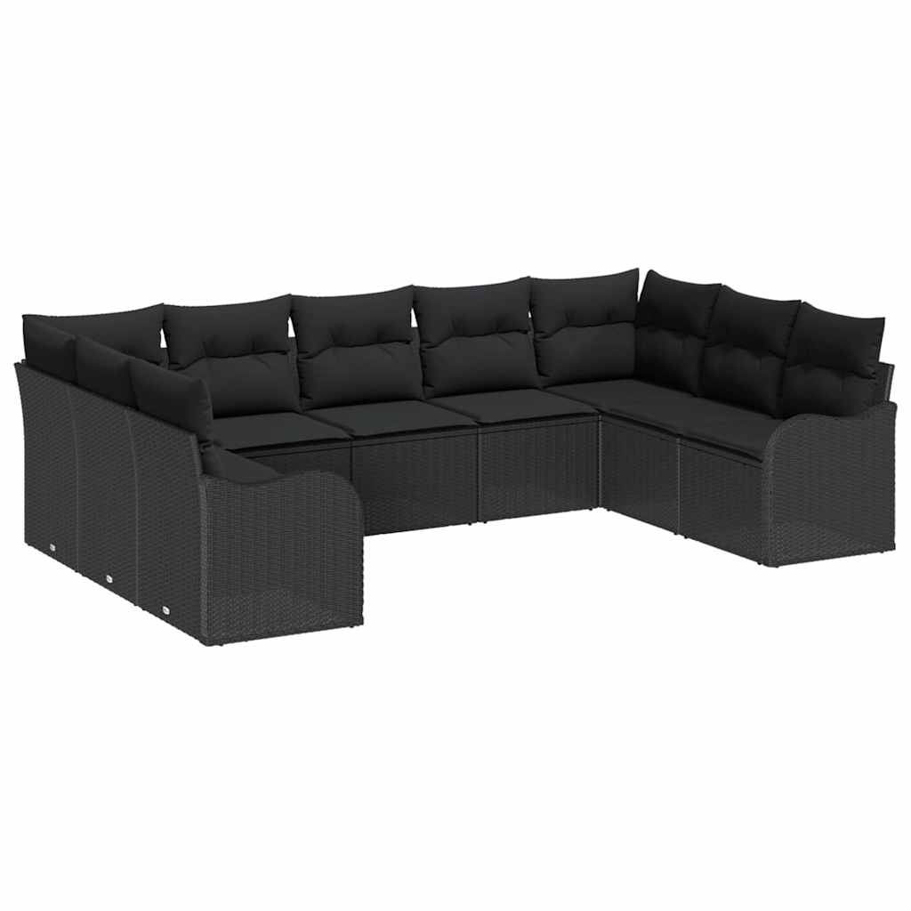 Garden Sofa Set with Cushion 9 pcs Black Poly rattan