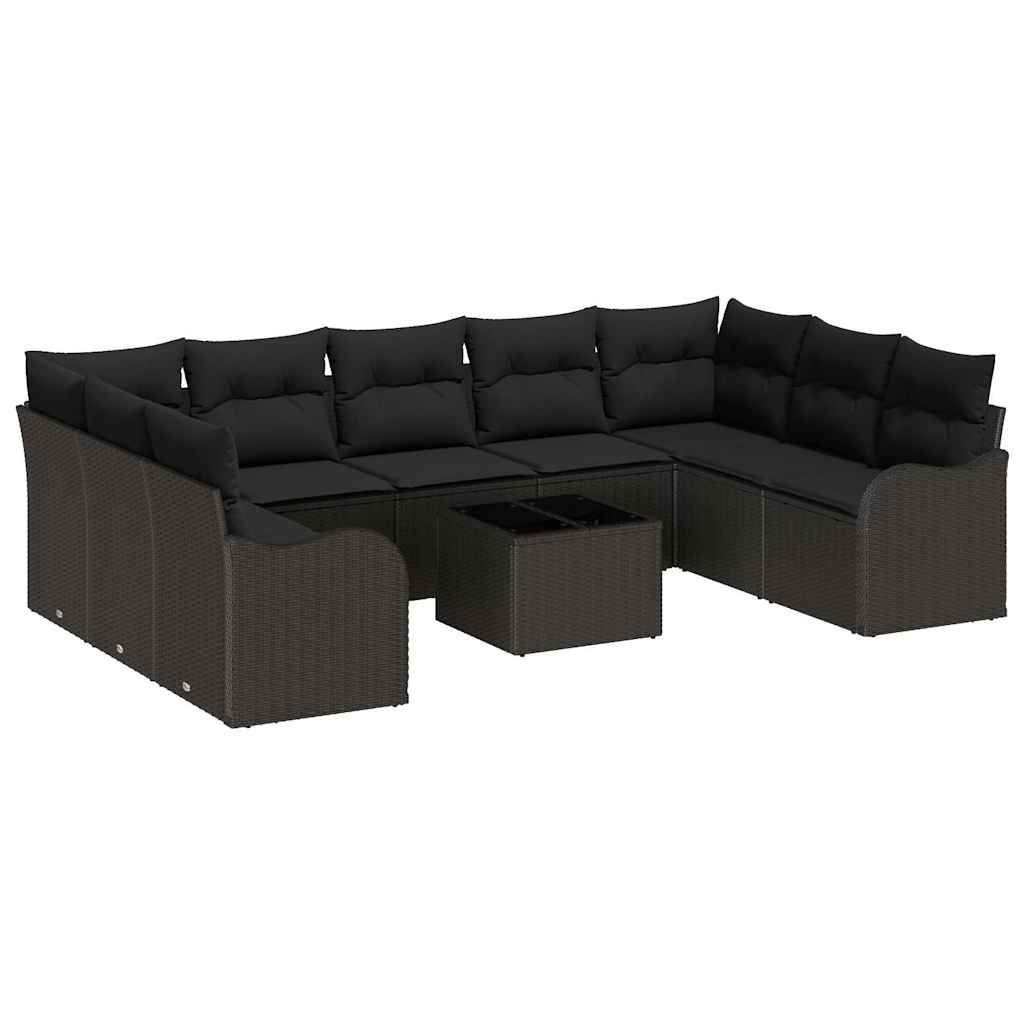 Garden Sofa Set with Cushion 10 pcs Black Poly rattan
