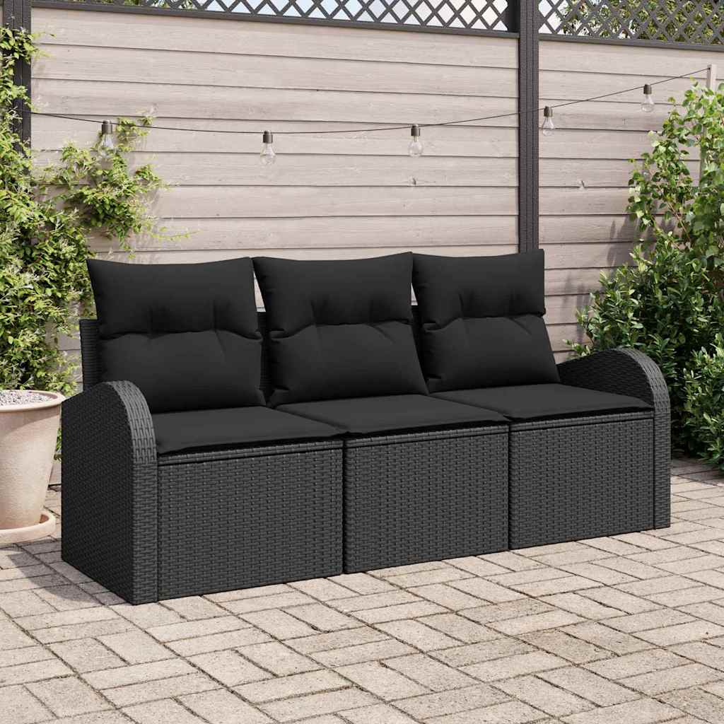 Garden Sofa Set with Cushion 3 pcs Black Poly rattan