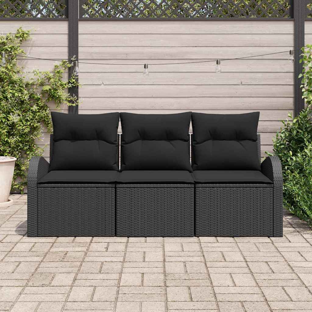 Garden Sofa Set with Cushion 3 pcs Black Poly rattan