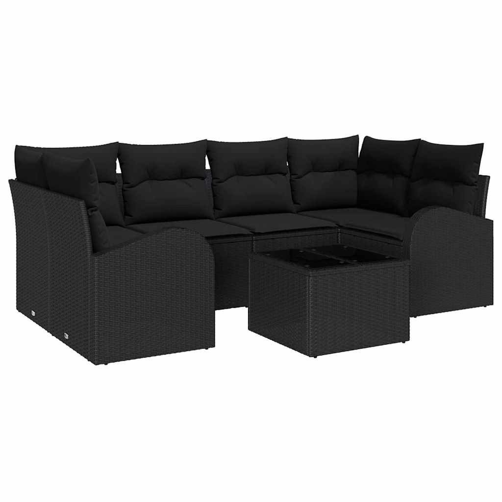 Garden Sofa Set with Cushion Manual 7 pcs Black 55 x 55 x 37 cm