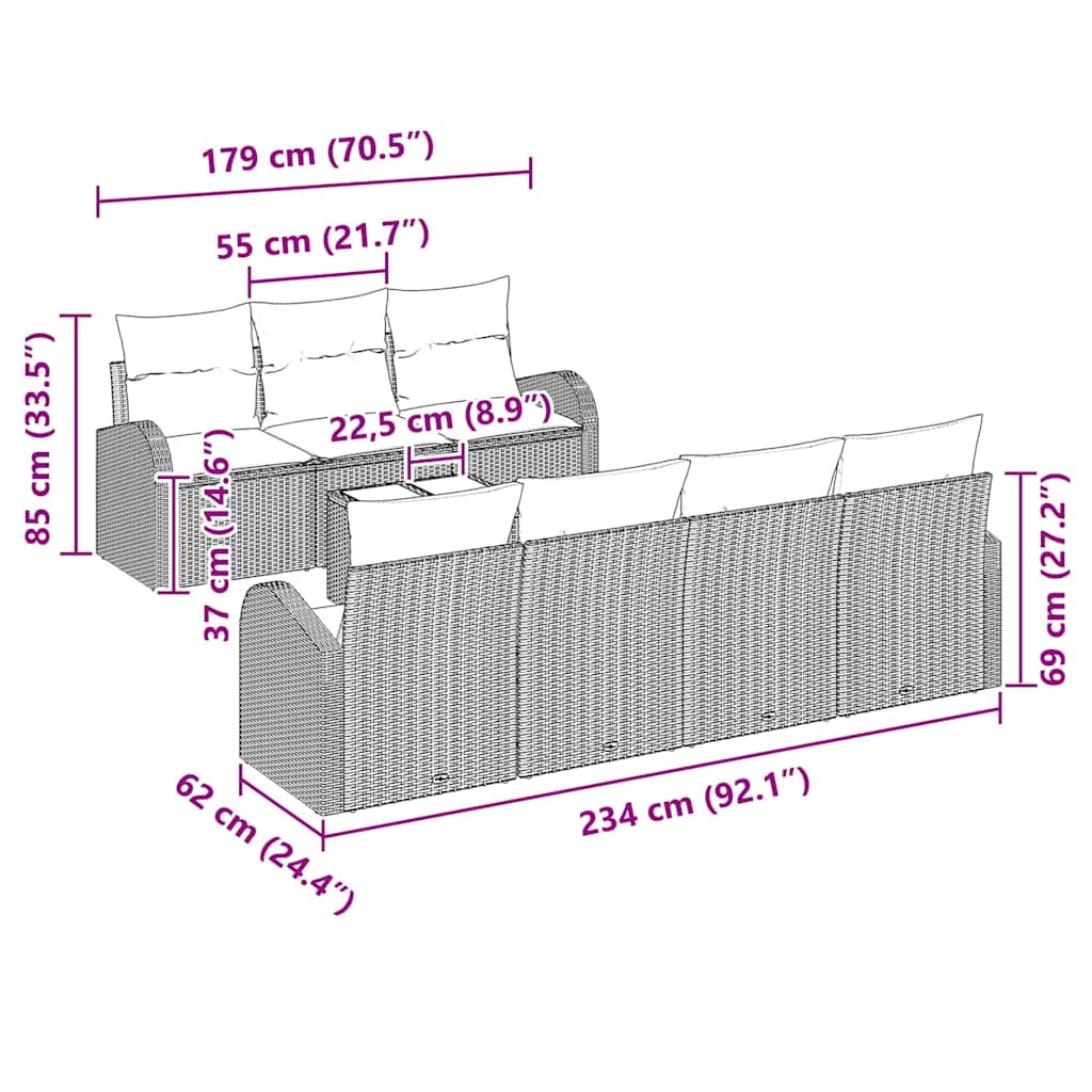 Garden Sofa Set with Cushion Manual 8 pcs Black 55 x 55 x 37 cm