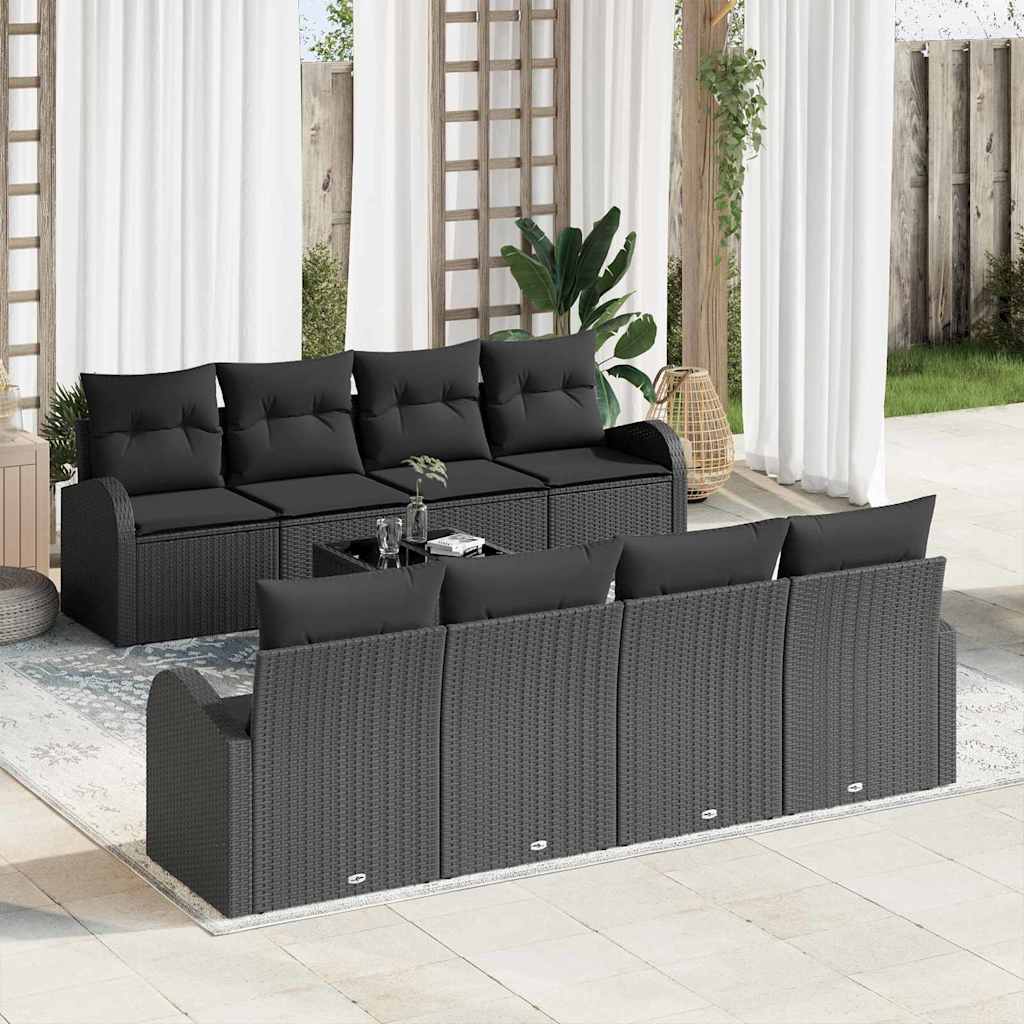 Garden Sofa Set with Cushion Manual 9 pcs Black 55 x 55 x 37 cm