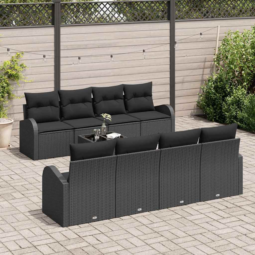 Garden Sofa Set with Cushion Manual 9 pcs Black 55 x 55 x 37 cm