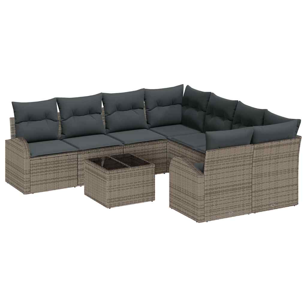 Garden Sofa Set with Cushion Manual 9 pcs Grey 55 x 55 x 37 cm