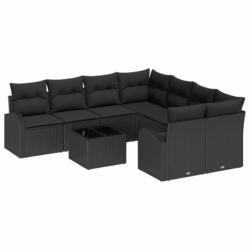 Garden Sofa Set with Cushion Manual 9 pcs Black 55 x 55 x 37 cm