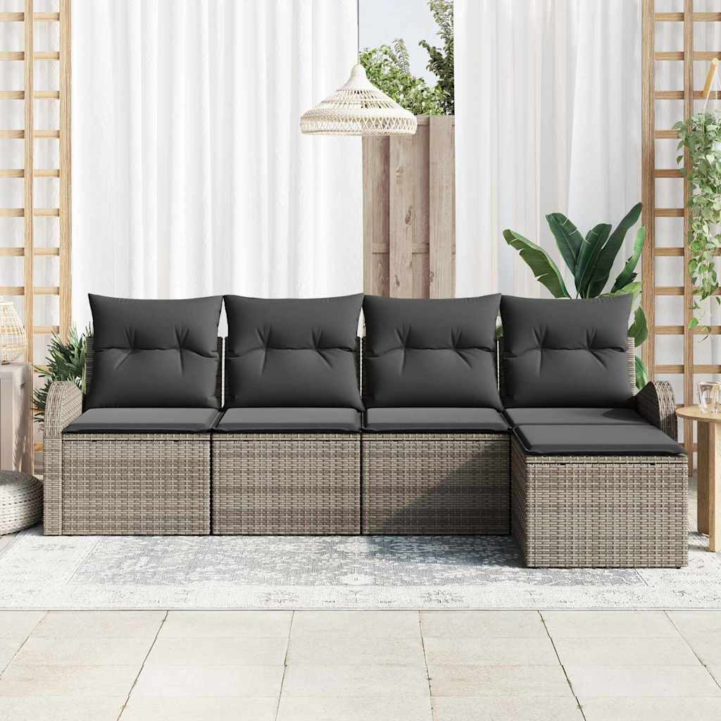Garden Sofa Set with Cushion 5 pcs Grey Poly rattan