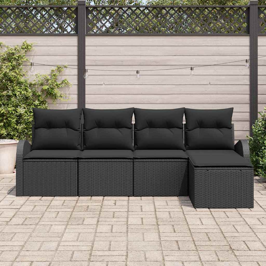 Garden Sofa Set with Cushion 5 pcs Black Poly rattan