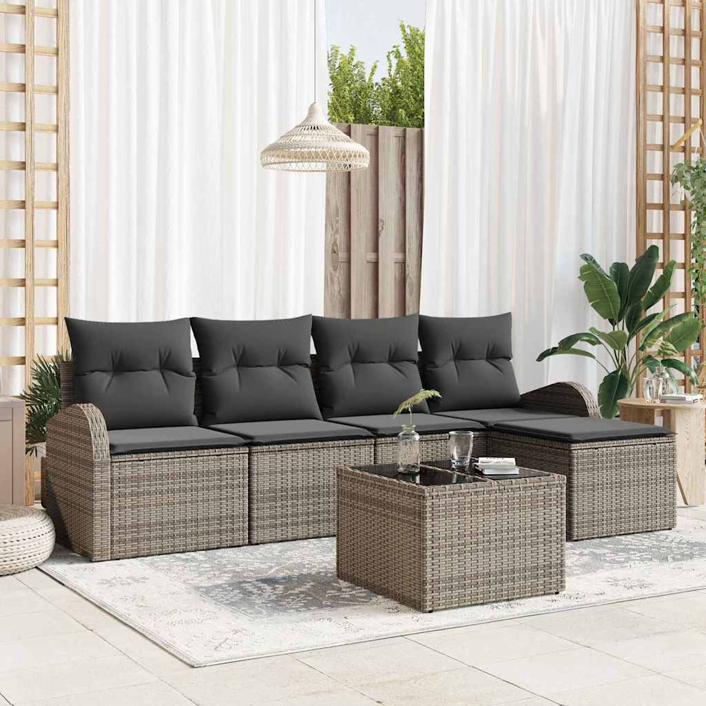 Garden Sofa Set with Cushion 6 pcs Grey Poly rattan