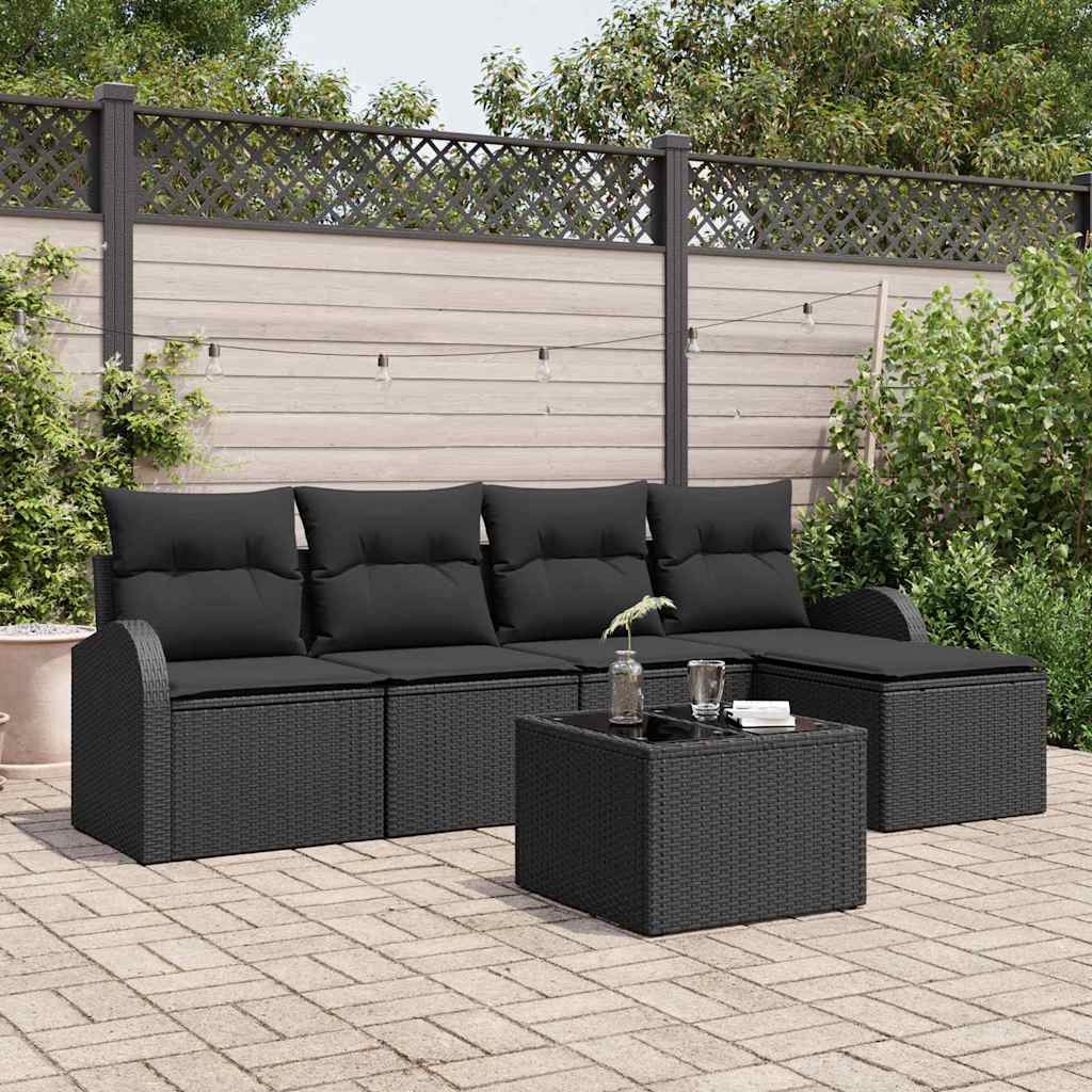 Garden Sofa Set with Cushion 6 pcs Black Poly rattan