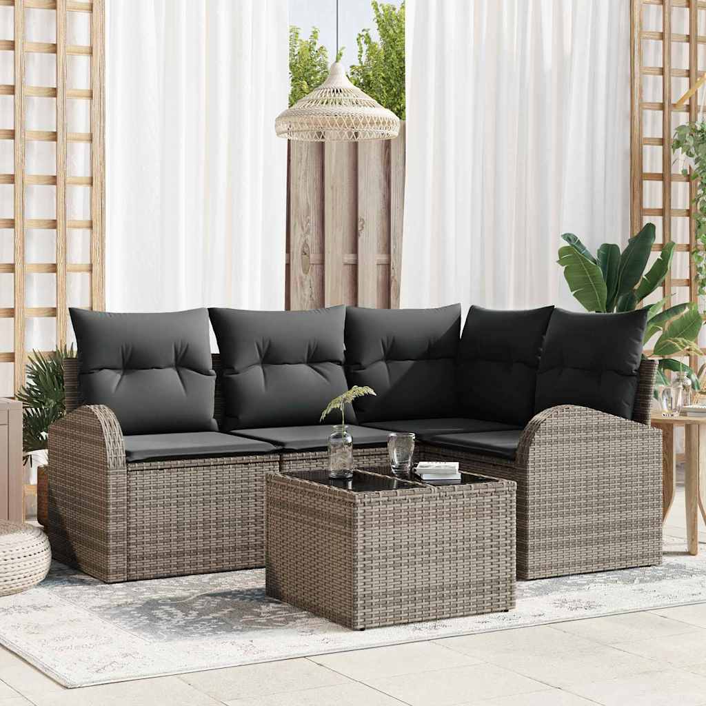 Garden Sofa Set with Cushion 5 pcs Grey Poly rattan