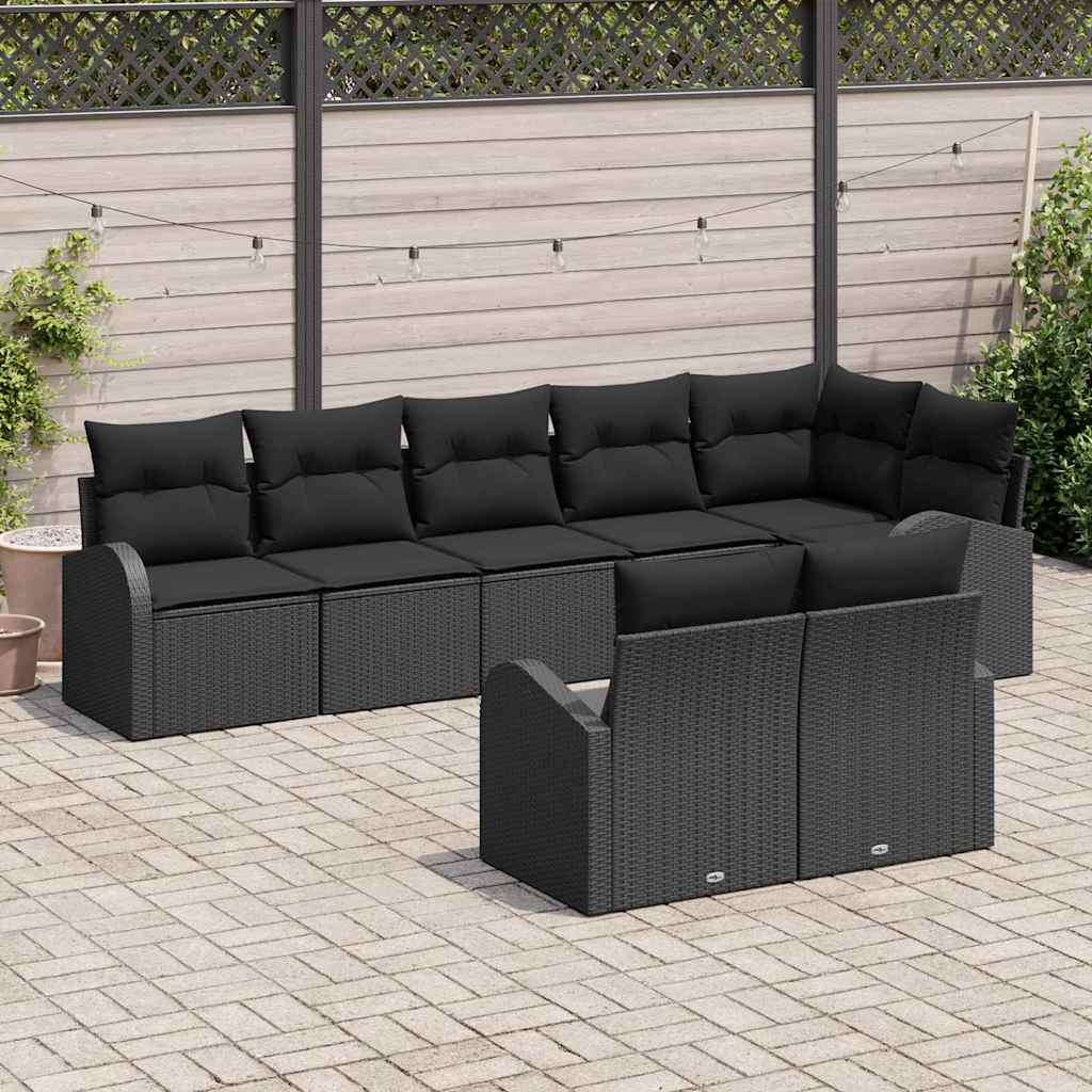 Garden Sofa Set with Cushion 8 pcs Black Poly rattan