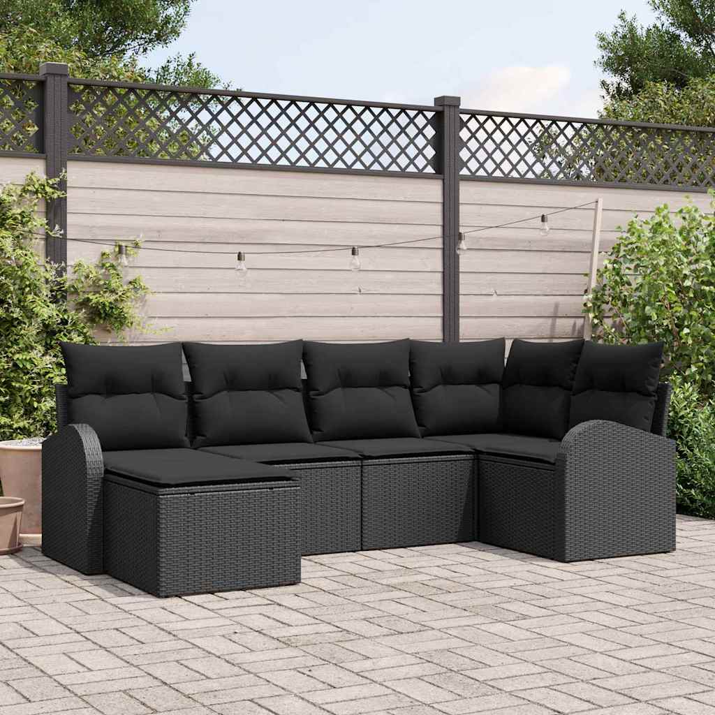 Garden Sofa Set with Cushion 6 pcs Black Poly rattan