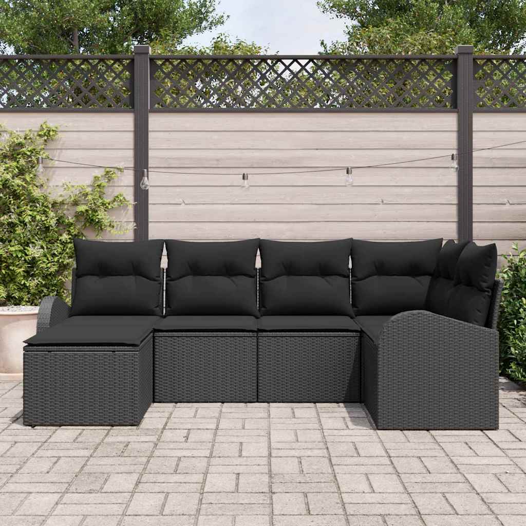 Garden Sofa Set with Cushion 6 pcs Black Poly rattan