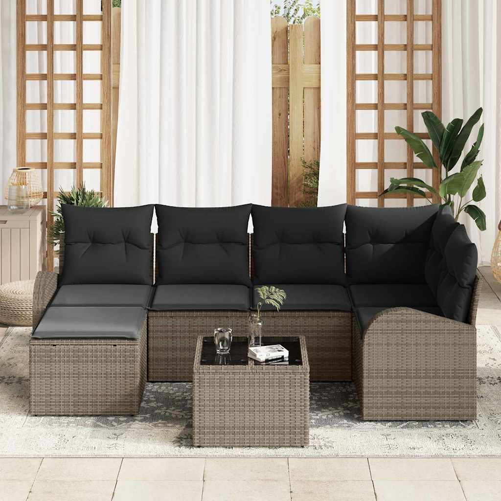 Garden Sofa Set with Cushion 7 pcs Grey Poly rattan