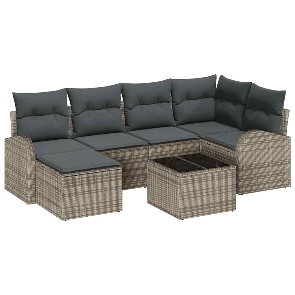 Garden Sofa Set with Cushion 7 pcs Grey Poly rattan