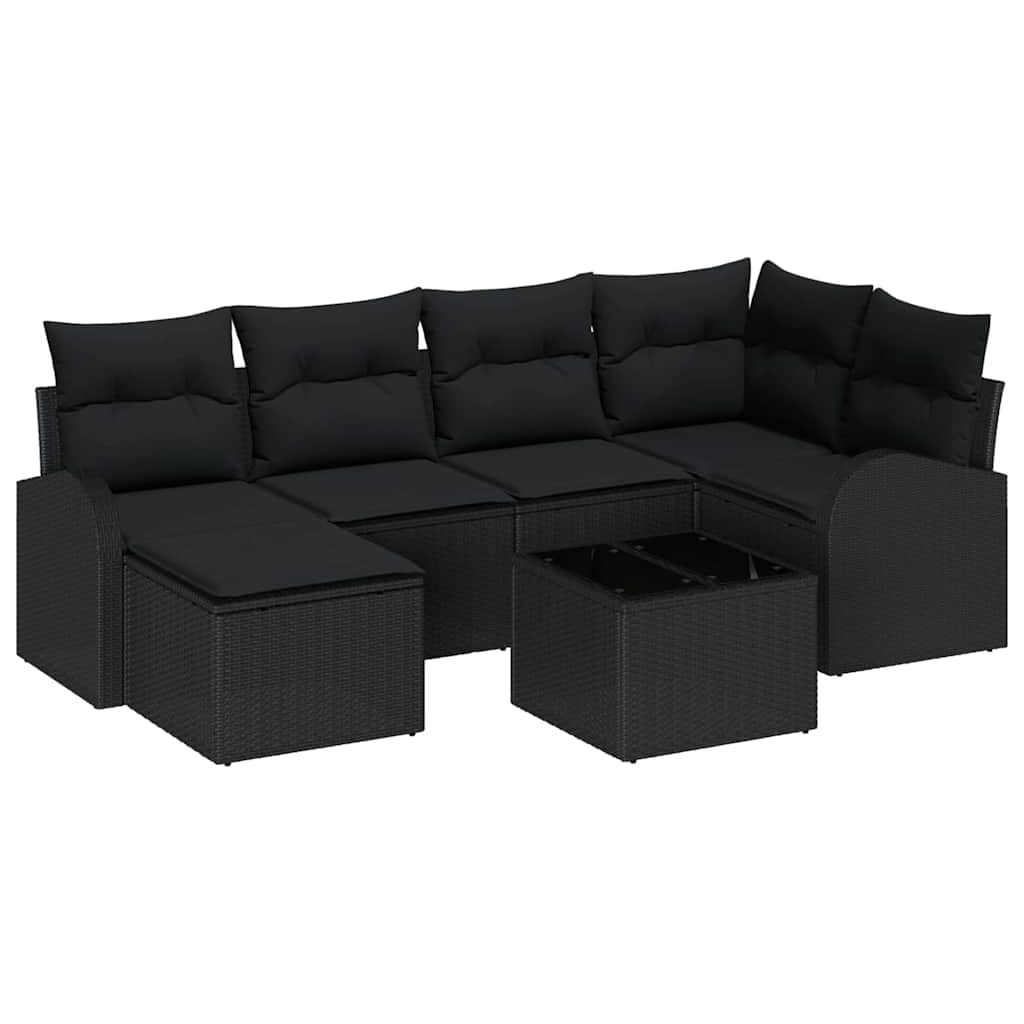 Garden Sofa Set with Cushion 7 pcs Black Poly rattan