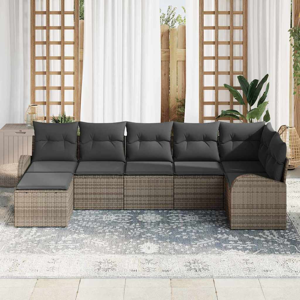 Garden Sofa Set 7 pcs Grey Poly rattan