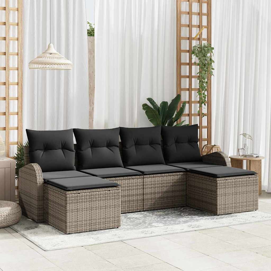 Garden Sofa Set with Cushion 6 pcs Grey Poly rattan