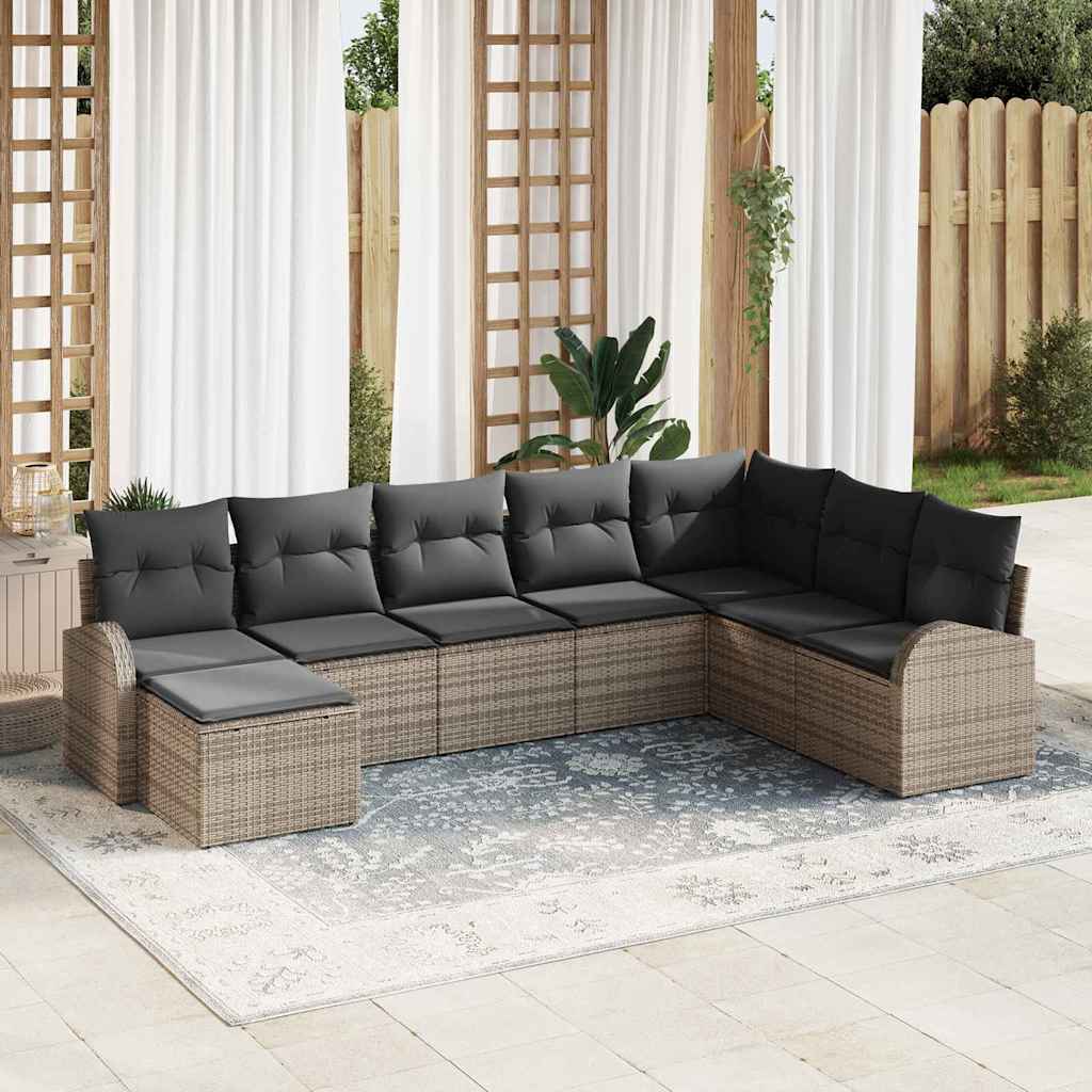 Garden Sofa Set with Cushion 8 pcs Grey Poly rattan
