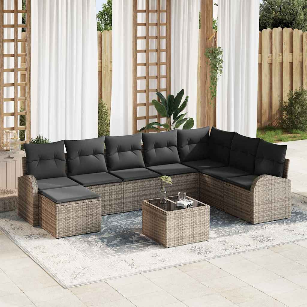 Garden Sofa Set with Cushion 9 pcs Grey Poly rattan