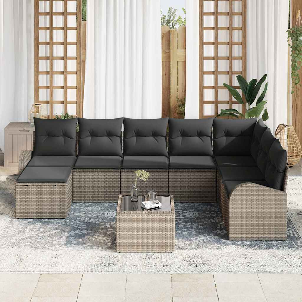 Garden Sofa Set with Cushion 9 pcs Grey Poly rattan