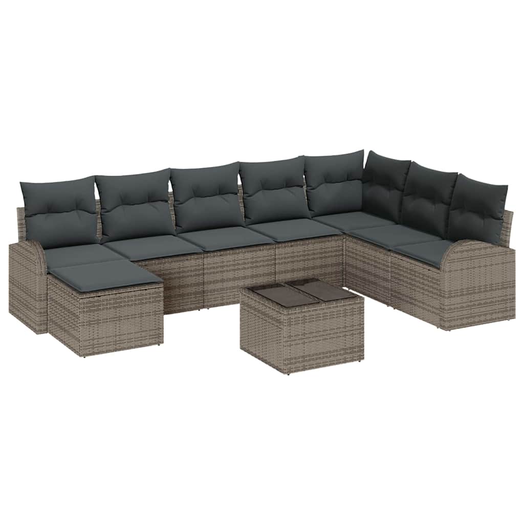 Garden Sofa Set with Cushion 9 pcs Grey Poly rattan