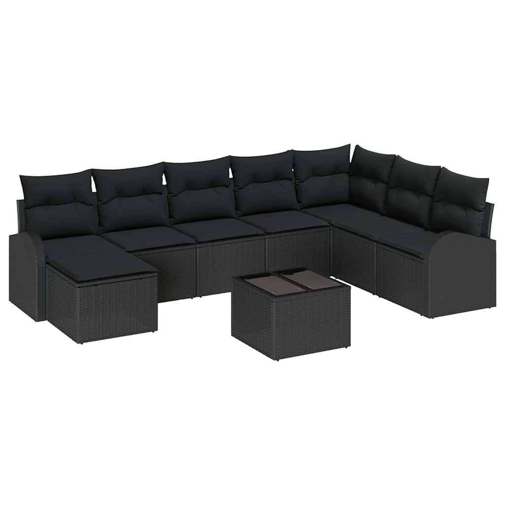 Garden Sofa Set with Cushion 9 pcs Black Poly rattan