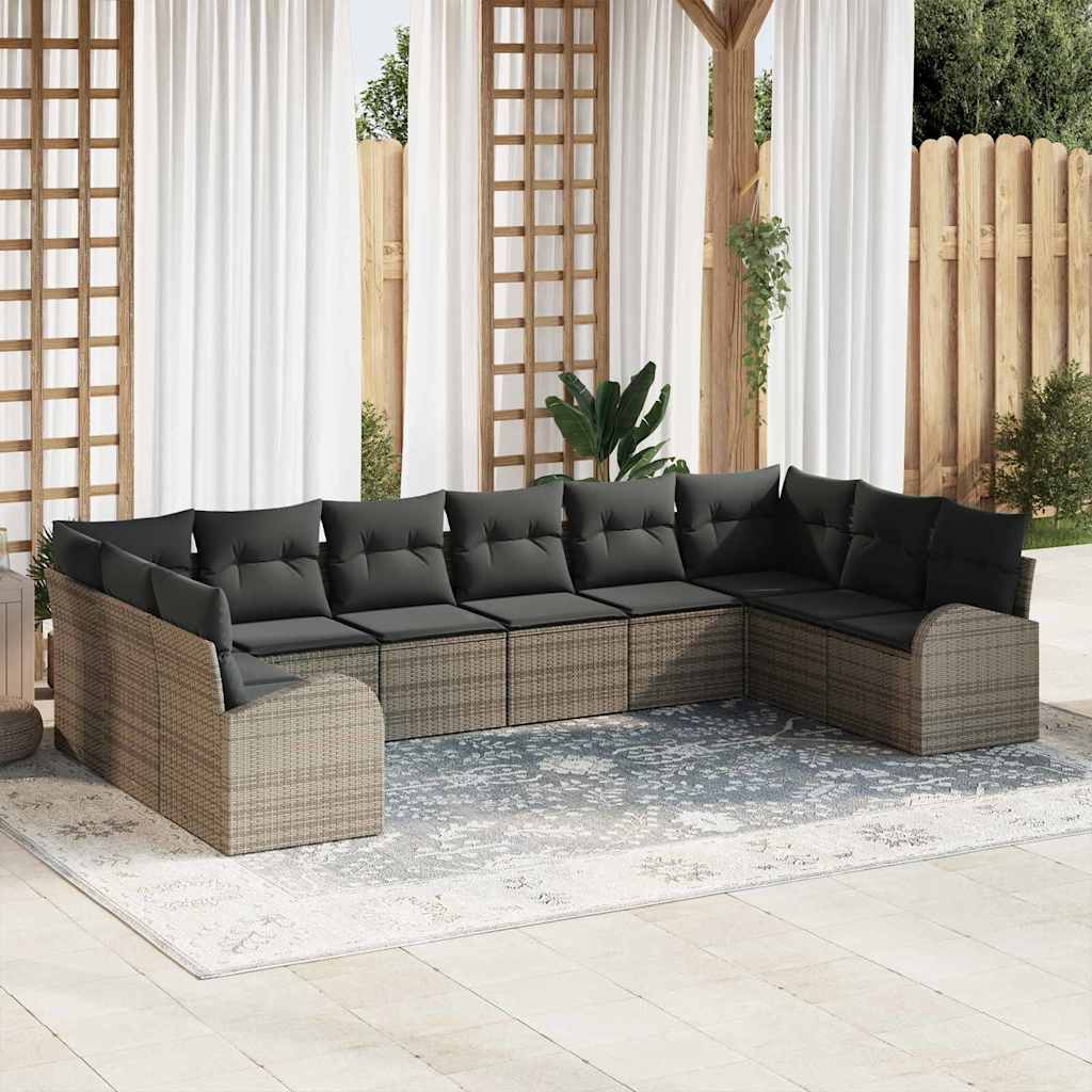 Garden Sofa Set 10 pcs Grey Poly Rattan, Powder-Coated Steel