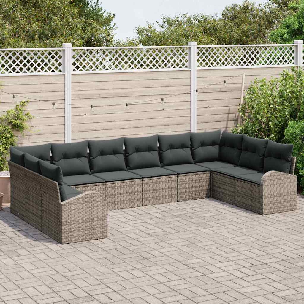 Garden Sofa Set 10 pcs Grey Poly Rattan, Powder-Coated Steel