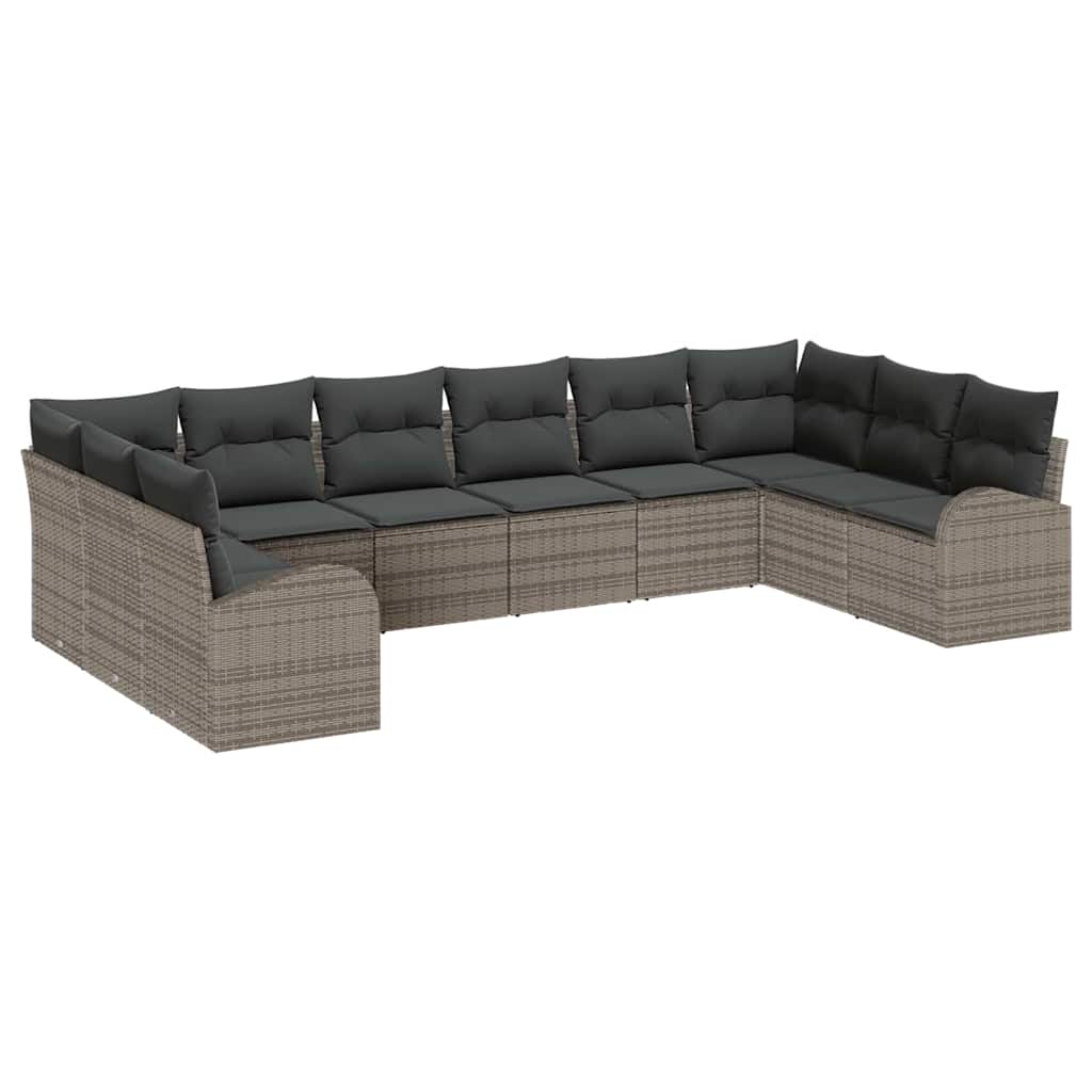 Garden Sofa Set 10 pcs Grey Poly Rattan, Powder-Coated Steel