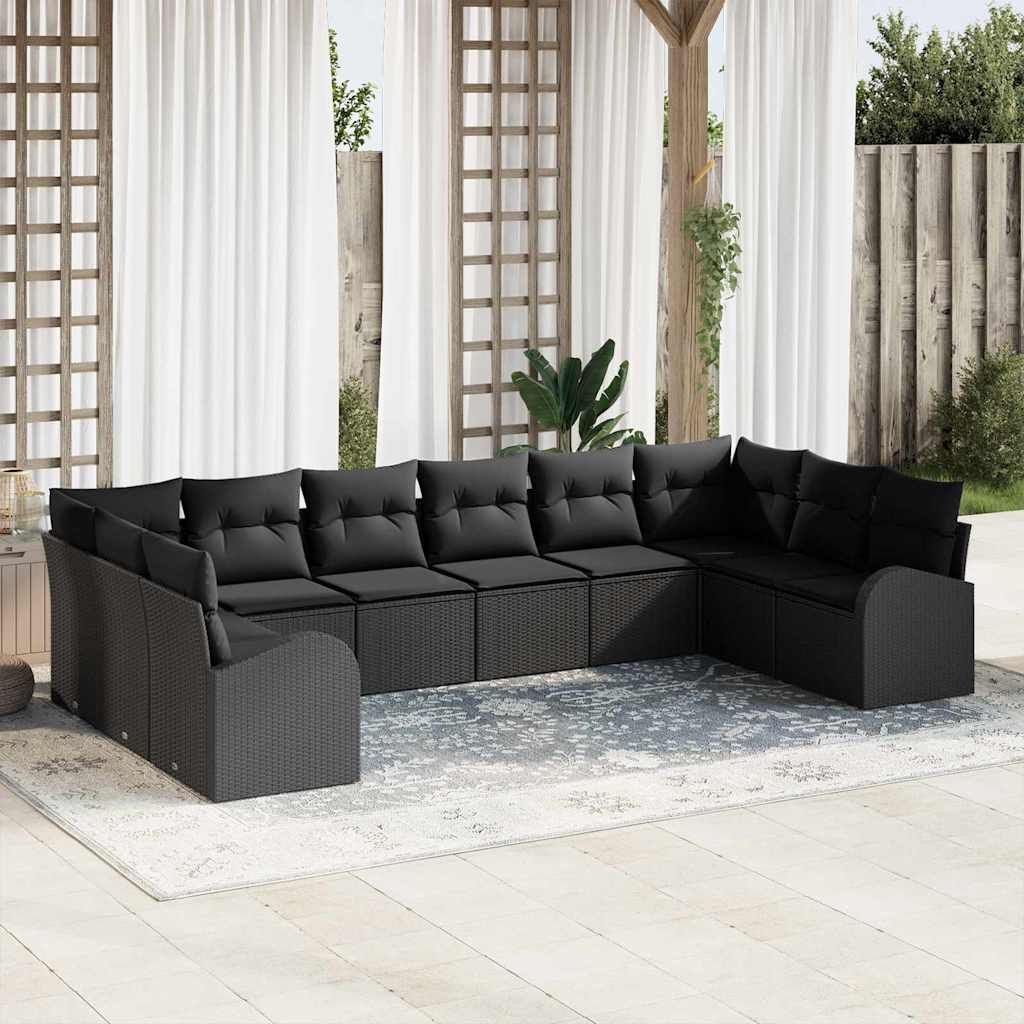 Garden Sofa Set with Cushion with Storage 10 pcs Black