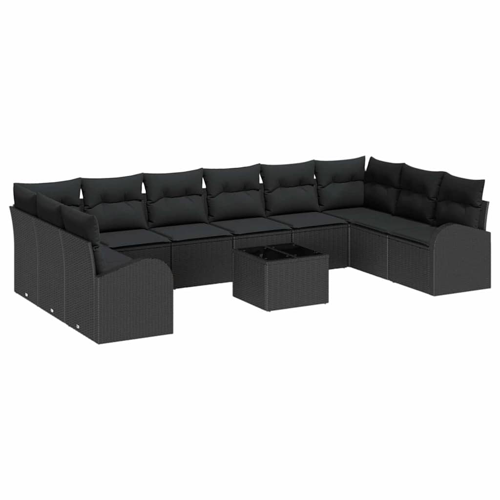 Garden Sofa Set with Cushion with Storage 11 pcs Black