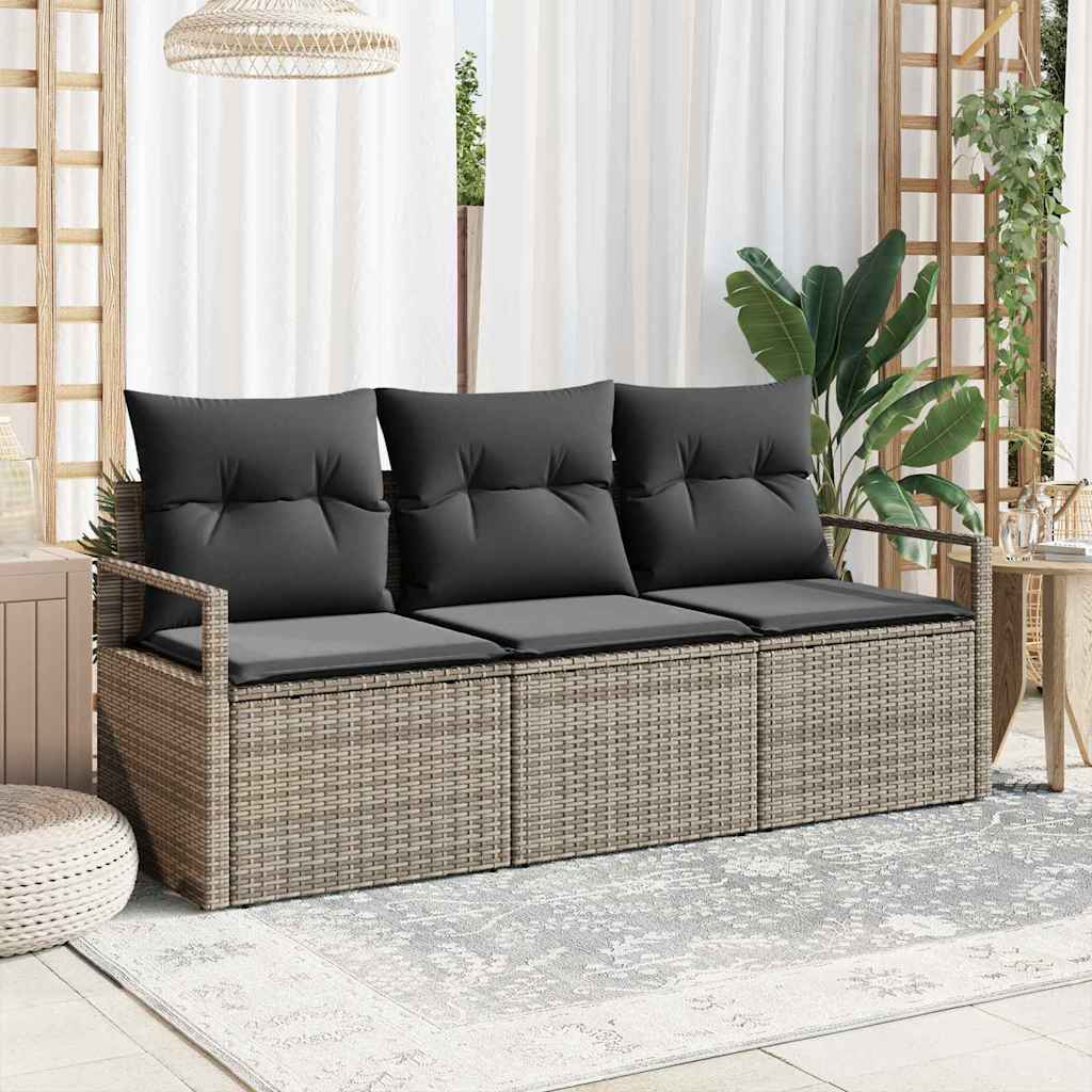 Garden Sofa Set 3 pcs Grey Poly Rattan, Powder-Coated Steel