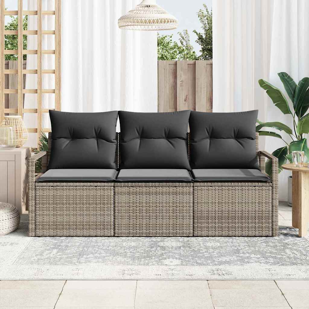Garden Sofa Set 3 pcs Grey Poly Rattan, Powder-Coated Steel