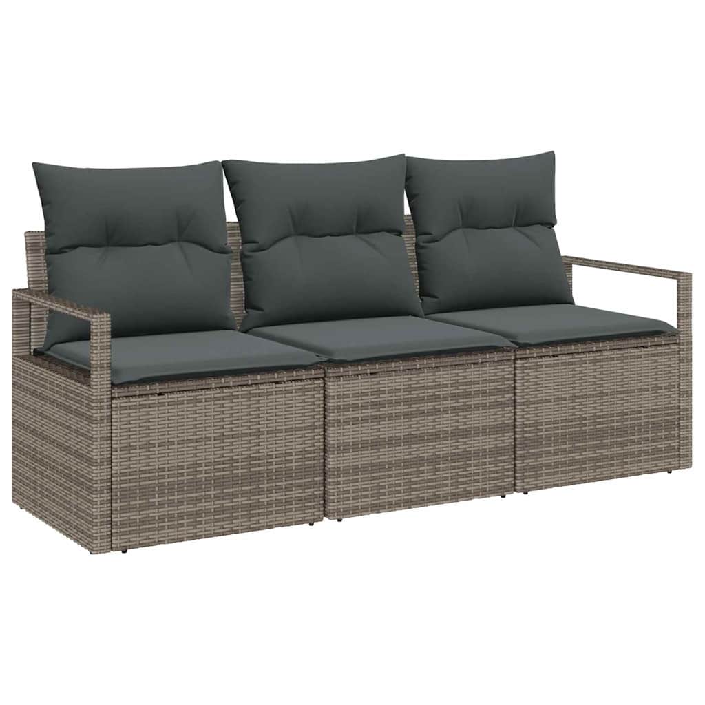 Garden Sofa Set 3 pcs Grey Poly Rattan, Powder-Coated Steel