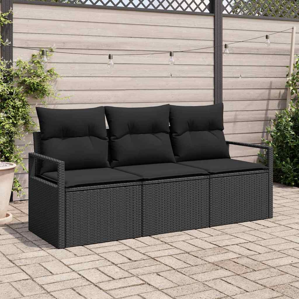 Garden Sofa Set 3 pcs Black Poly Rattan, Powder-Coated Steel