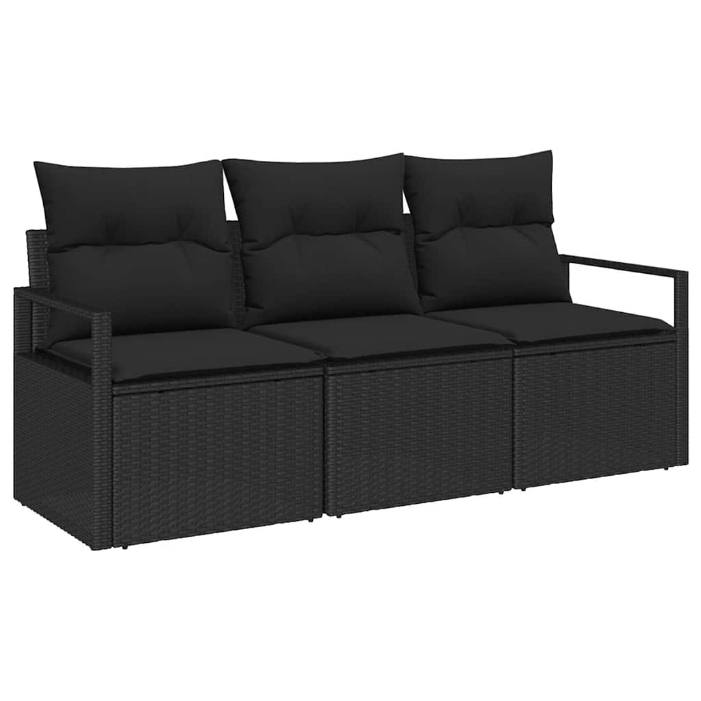 Garden Sofa Set 3 pcs Black Poly Rattan, Powder-Coated Steel