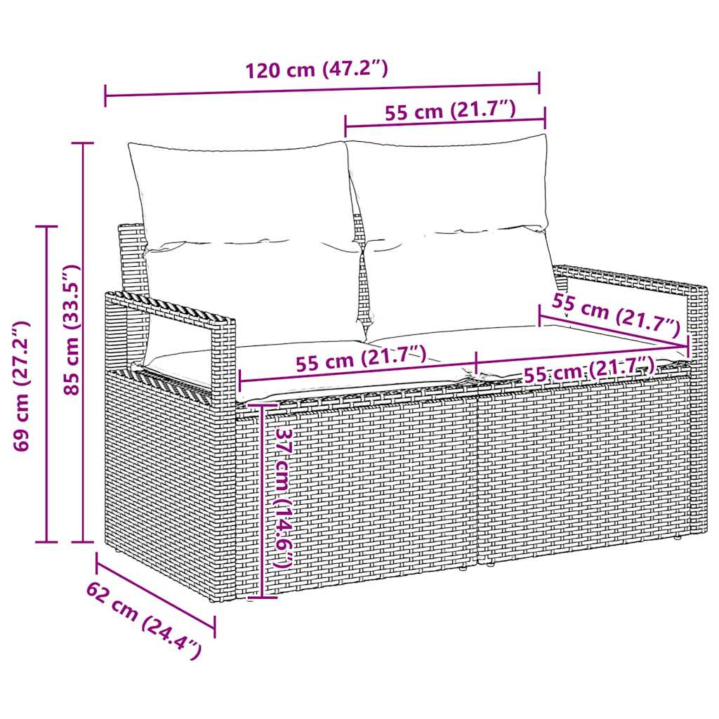 Garden Sofa Set 3 pcs Black Poly Rattan, Powder-Coated Steel