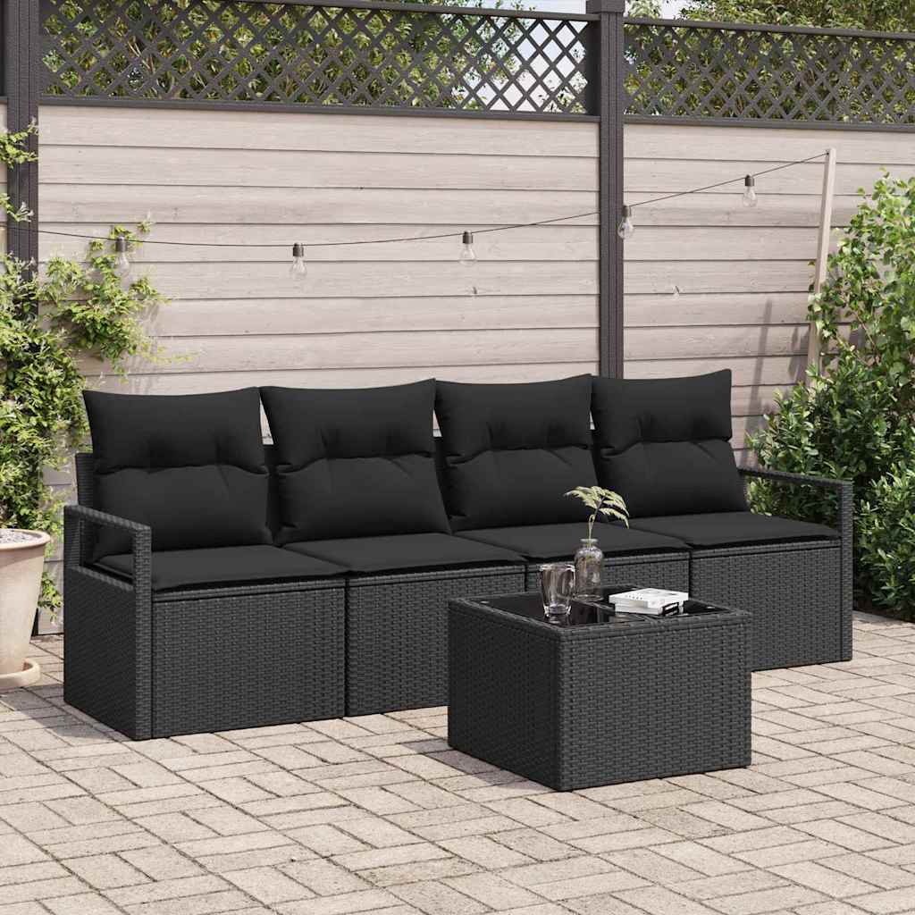 Garden Sofa Set with Cushion Manual 5 pcs Black 55 x 55 x 37 cm