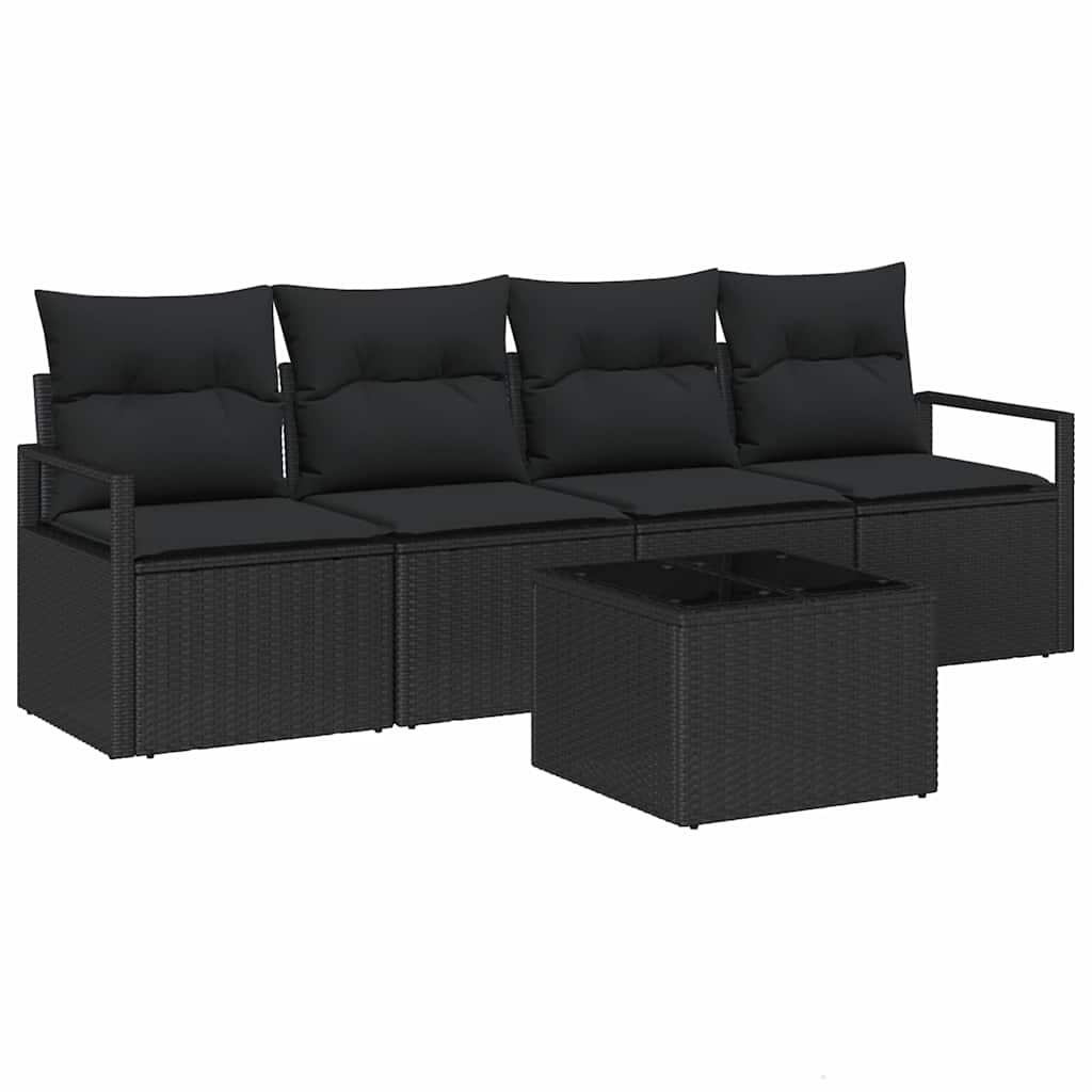 Garden Sofa Set with Cushion Manual 5 pcs Black 55 x 55 x 37 cm