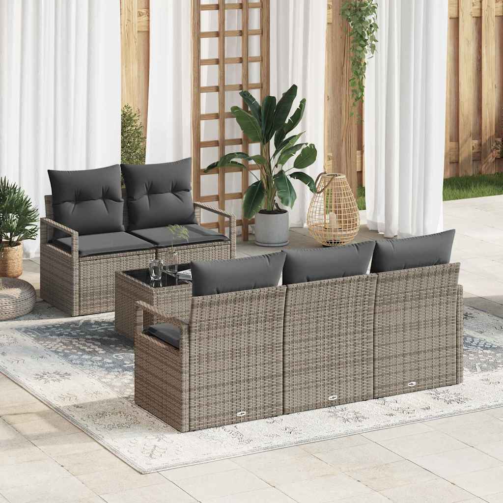 Garden Sofa Set Manual 6 pcs Grey Poly Rattan, Steel and Glass