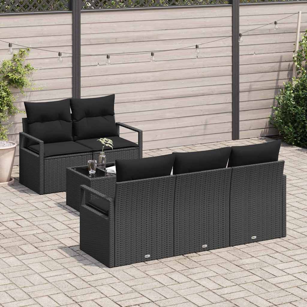 Garden Sofa Set Manual 6 pcs Black Poly Rattan, Steel and Glass