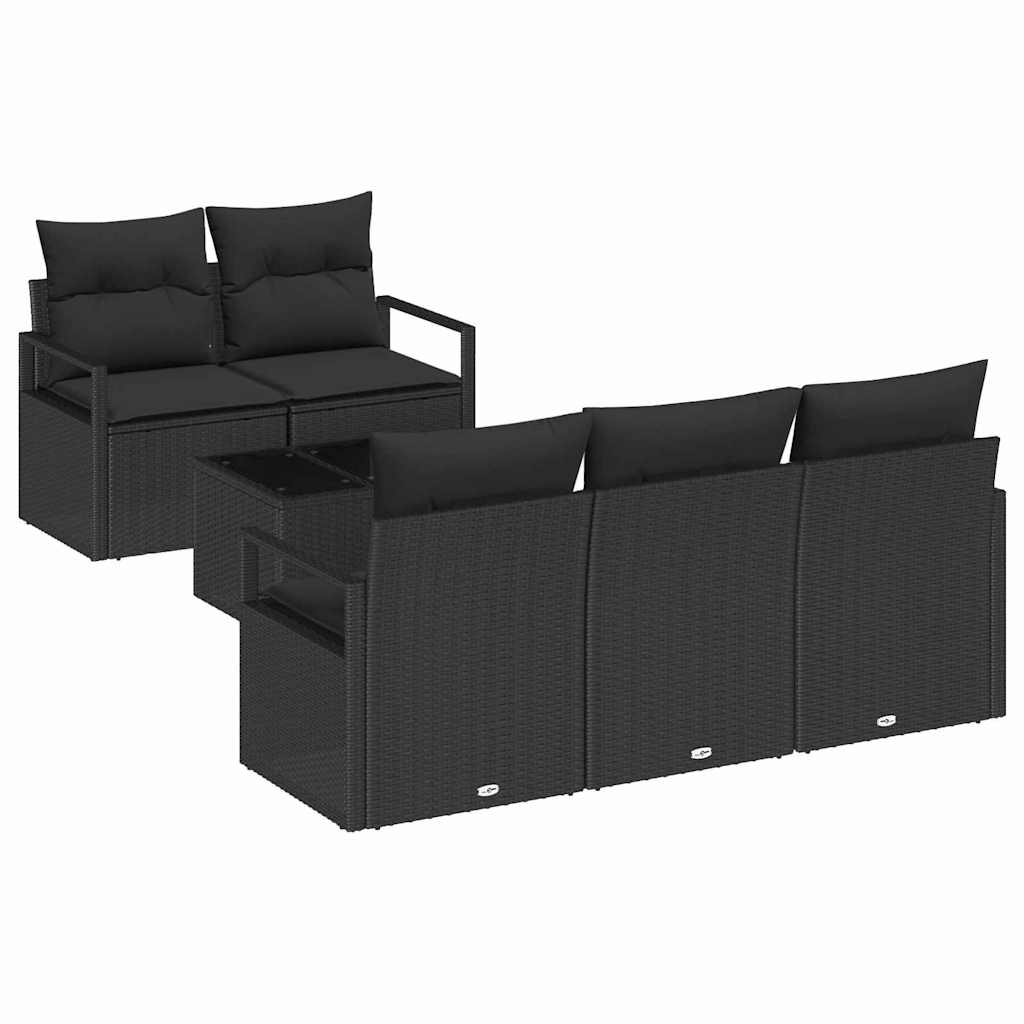 Garden Sofa Set Manual 6 pcs Black Poly Rattan, Steel and Glass
