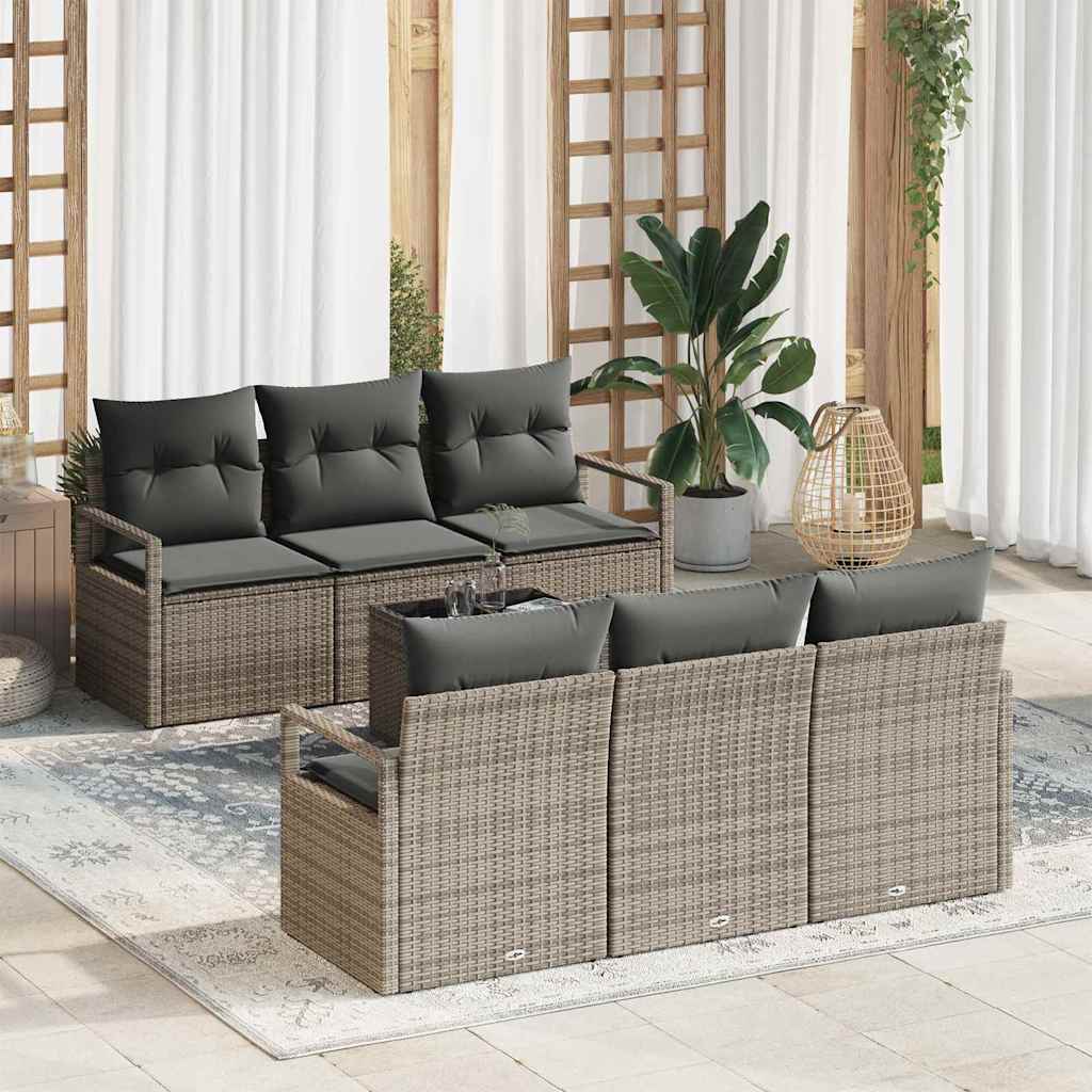 Garden Sofa Set Manual 7 pcs Grey Poly Rattan, Steel and Glass