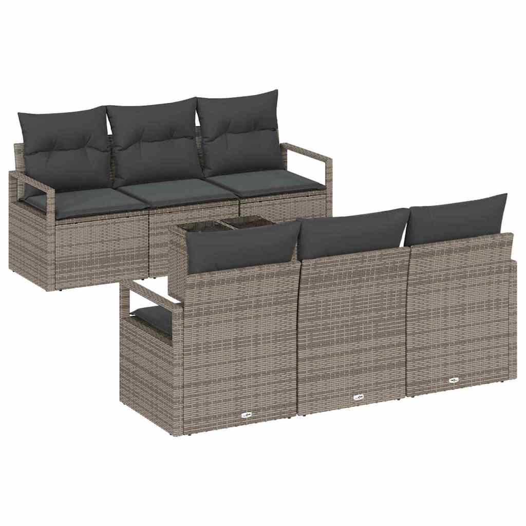 Garden Sofa Set Manual 7 pcs Grey Poly Rattan, Steel and Glass