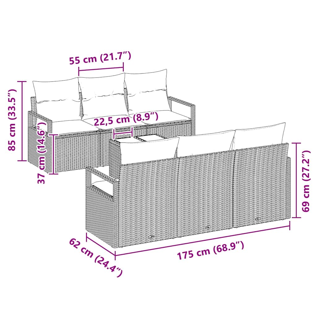 Garden Sofa Set with Cushion Manual 7 pcs Grey 55 x 55 x 37 cm