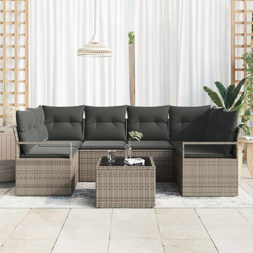 Garden Sofa Set with Cushion Manual 7 pcs Grey 55 x 55 x 37 cm